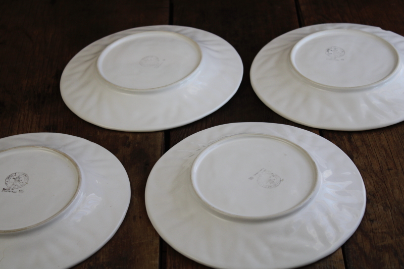 photo of Bordallo Pinheiro all white pottery plates majolica fruit pattern, cherries salad plates #6