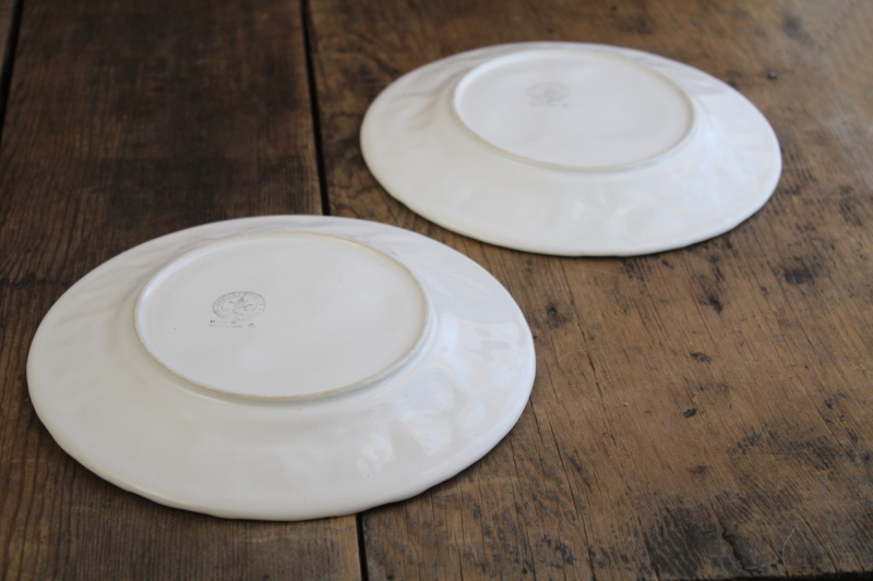 photo of Bordallo Pinheiro all white pottery plates majolica fruit pattern, pears salad plates #3