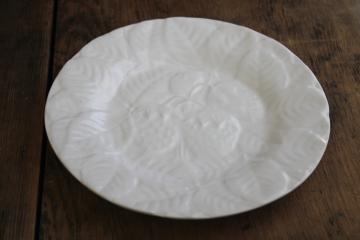 catalog photo of Bordallo Pinheiro all white pottery strawberry pattern plate majolica fruit pattern