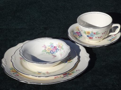 photo of Bouquet Virginia Rose Homer Laughlin, vintage china dishes set for 4 #2