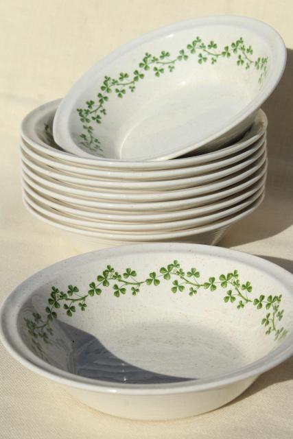 photo of Brendan Erin stoneware cereal bowls, vintage Arklow Ireland pottery Irish shamrock clover #1