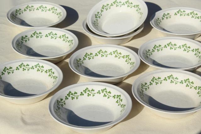 photo of Brendan Erin stoneware cereal bowls, vintage Arklow Ireland pottery Irish shamrock clover #2