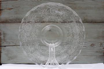 catalog photo of Bridal Bouquet etched glass wedding cake plate, mid-century vintage elegant glass