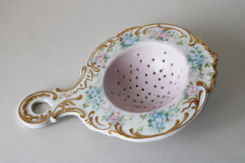 photo of Bridgerton style tea table decor, fancy vintage hand painted china tea strainer  #1