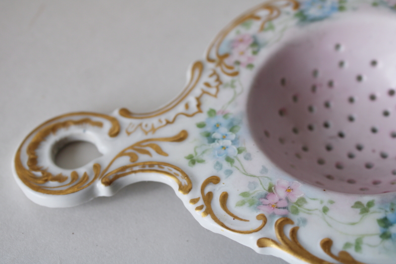 photo of Bridgerton style tea table decor, fancy vintage hand painted china tea strainer  #3