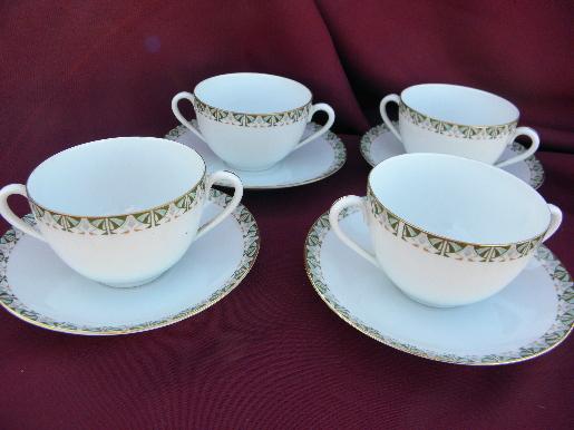photo of Bristol - art deco vintage china handled cream soup bowls and saucers #1