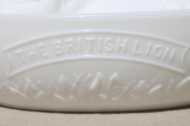 photo of British Lion antique vintage milk glass covered dish animal on nest oval bowl #10