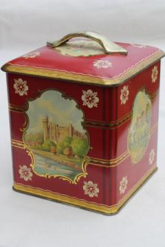 catalog photo of British castles biscuit tin, vintage tin canister from sweets or shortbread