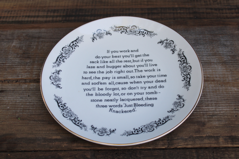 photo of British humor working life complaint Bleeding Knackered wall hanging words to live by motto  #1