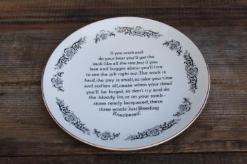 catalog photo of British humor working life complaint Bleeding Knackered wall hanging words to live by motto 