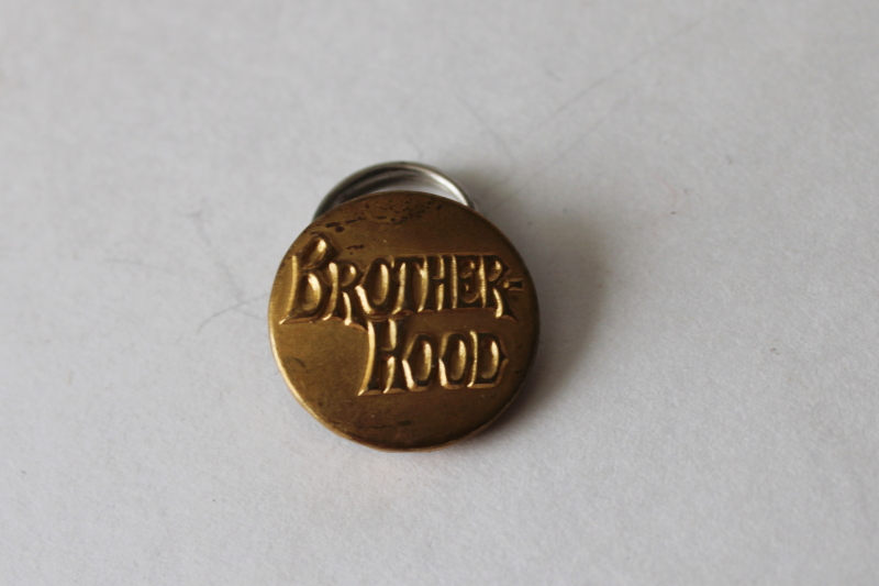 photo of Brotherhood antique embossed brass button metal shank work wear union uniform button 1800s vintage  #1