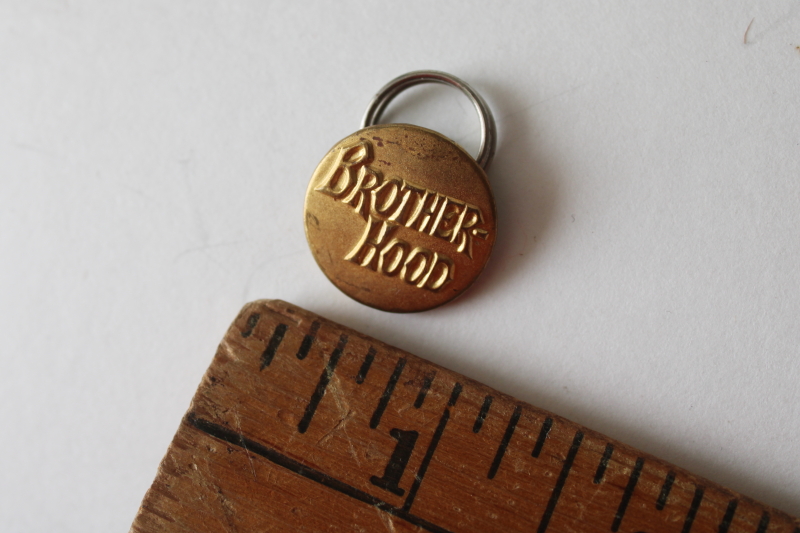 photo of Brotherhood antique embossed brass button metal shank work wear union uniform button 1800s vintage  #3