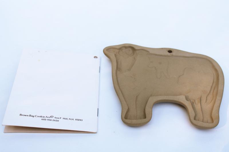 photo of Brown Bag cow cookie mold, stoneware mold w/ original vintage recipe booklet #6