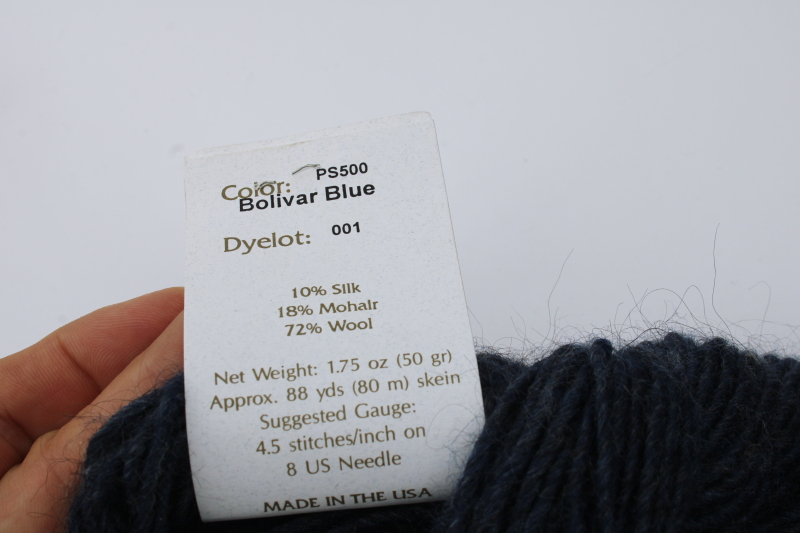 photo of Brown Sheep Prairie Silks wool mohair silk blend yarn Bolivar blue color  #2