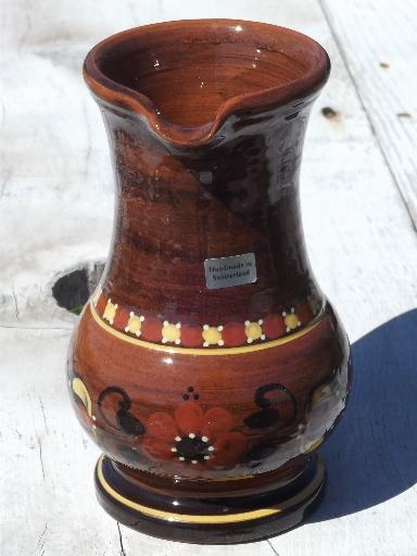 photo of Brown Swiss cow butter plate and milk pitcher, Kohler Biel pottery Switzerland #7