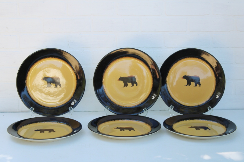 photo of Brushwerks bear pattern dinner plates Big Sky Carvers stoneware pottery made in Canada #1