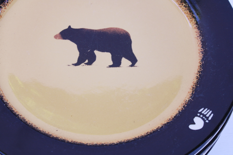 photo of Brushwerks bear pattern dinner plates Big Sky Carvers stoneware pottery made in Canada #9