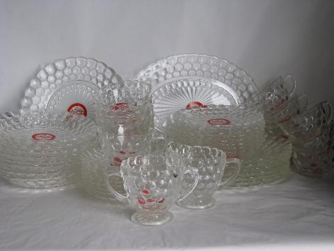 photo of Bubble pattern vintage depression glass set for 8, original Fire-King labels #1