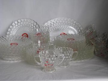 catalog photo of Bubble pattern vintage depression glass set for 8, original Fire-King labels