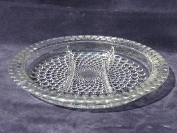 catalog photo of Bubble pattern vintage pressed glass relish dish, divided tray plate