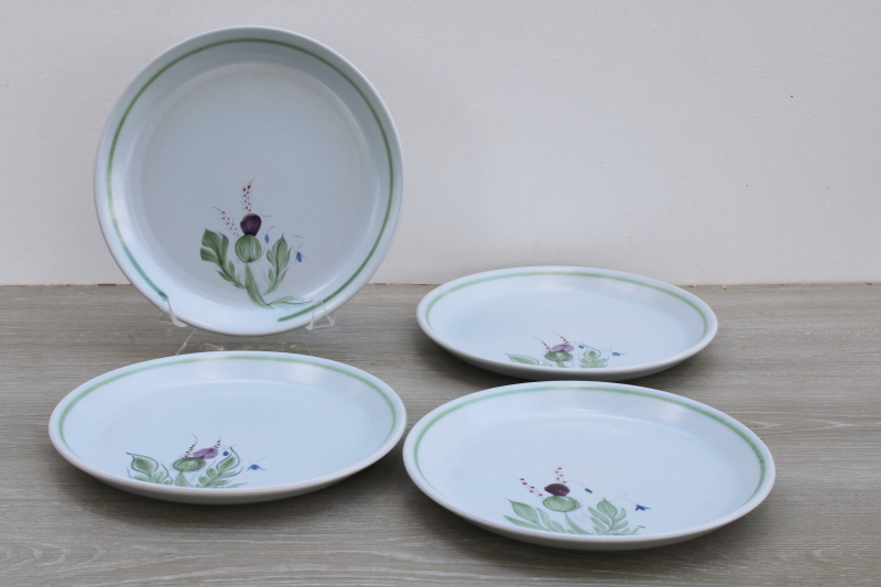 photo of Buchan thistle ware vintage hand painted stoneware dinner plates made in Scotland #1