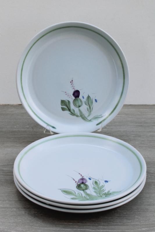 photo of Buchan thistle ware vintage hand painted stoneware dinner plates made in Scotland #2