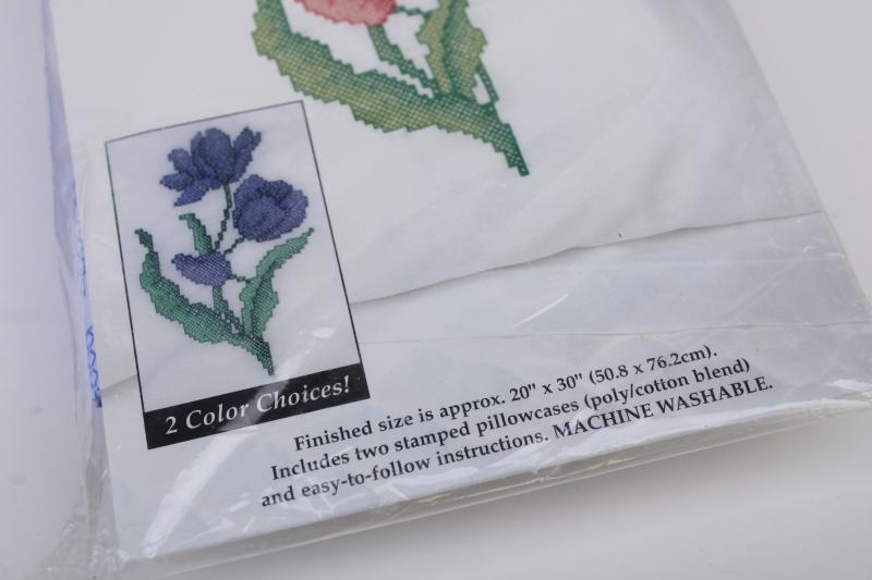 photo of Bucilla pillowcases stamped to embroider, cotton / poly blend linens for embroidery #3