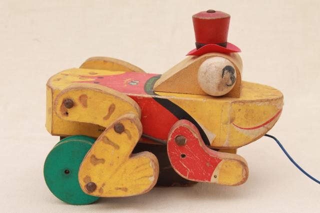 photo of Buddy Bullfrog vintage wood pull toy, 50s 60s early Fisher Price wooden frog #2