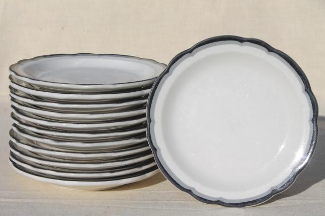 photo of Buffalo china vintage railroad / restaurant ware plates, white ironstone w/ art deco black & grey #1