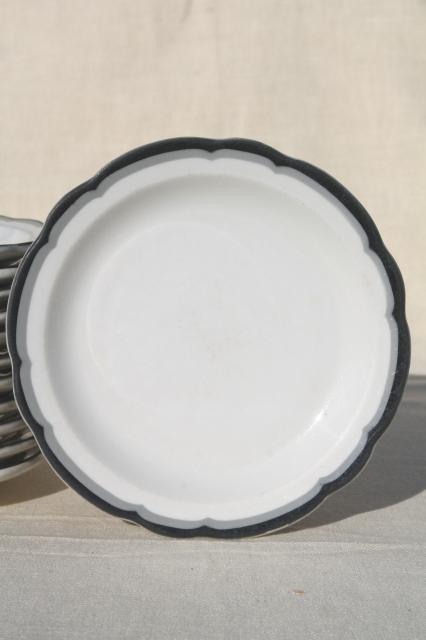 photo of Buffalo china vintage railroad / restaurant ware plates, white ironstone w/ art deco black & grey #2