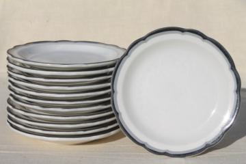 catalog photo of Buffalo china vintage railroad / restaurant ware plates, white ironstone w/ art deco black & grey