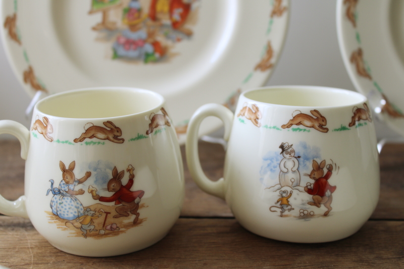 photo of Bunnykins Royal Doulton china, vintage plates, bowls, mugs six different bunny scenes  #3