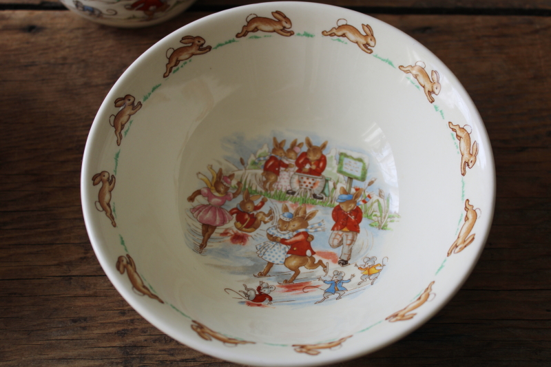 photo of Bunnykins Royal Doulton china, vintage plates, bowls, mugs six different bunny scenes  #7