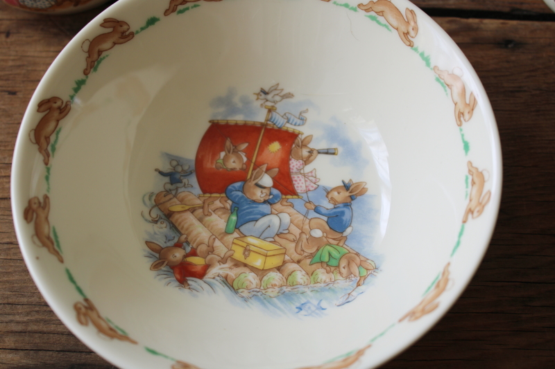 photo of Bunnykins Royal Doulton china, vintage plates, bowls, mugs six different bunny scenes  #8