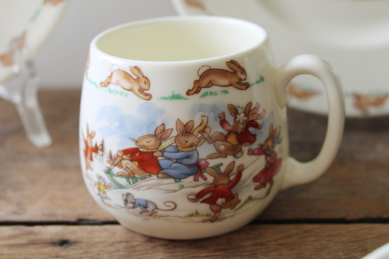 photo of Bunnykins Royal Doulton china, vintage plates, bowls, mugs six different bunny scenes  #9
