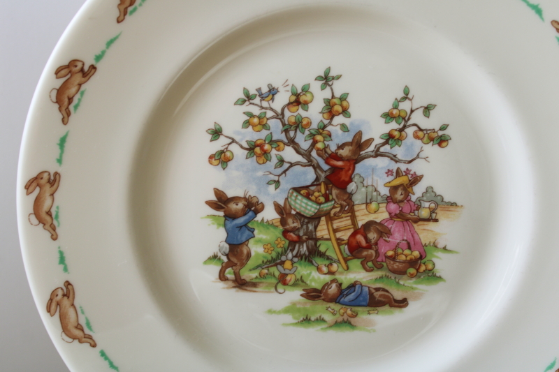 photo of Bunnykins Royal Doulton china, vintage plates, bowls, mugs six different bunny scenes  #12