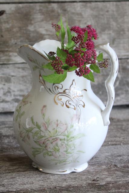 photo of Burford's porcelain vintage water pitcher circa 1900, Victorian transferware china #7