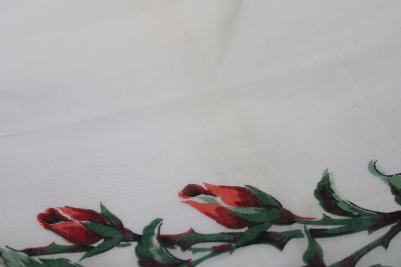 photo of Burmel label vintage Valentines day cotton hanky w/ long stemmed red roses print #3