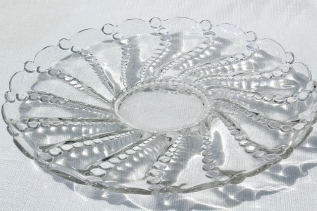 photo of Burple beaded swirl pattern torte cake plate, crystal clear vintage Anchor Hocking #1