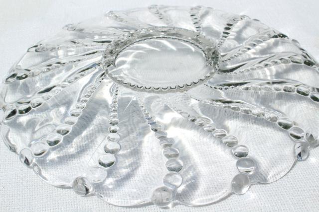 photo of Burple beaded swirl pattern torte cake plate, crystal clear vintage Anchor Hocking #7