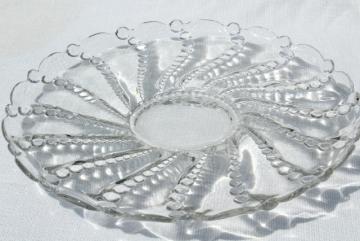 catalog photo of Burple beaded swirl pattern torte cake plate, crystal clear vintage Anchor Hocking