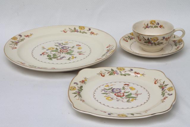 photo of Buttercup Paden City vintage china cups & saucers, square plates, dinner plates set #4