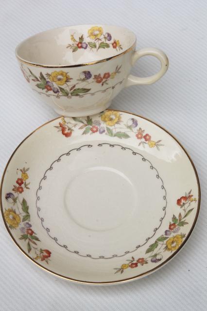 photo of Buttercup Paden City vintage china cups & saucers, square plates, dinner plates set #7