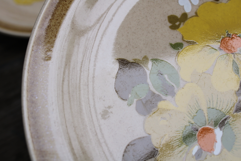 photo of Buttercup yellow mod floral International stoneware salad plates 70s vintage dishes made in Japan #4