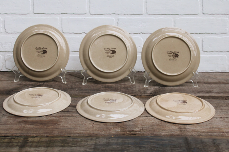photo of Buttercup yellow mod floral International stoneware salad plates 70s vintage dishes made in Japan #6