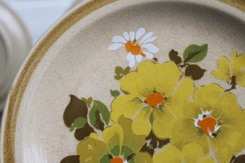 photo of Buttercup yellow mod floral International stoneware salad plates 70s vintage dishes made in Japan #7