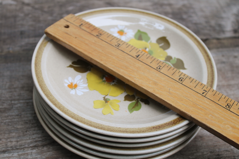 photo of Buttercup yellow mod floral International stoneware salad plates 70s vintage dishes made in Japan #8