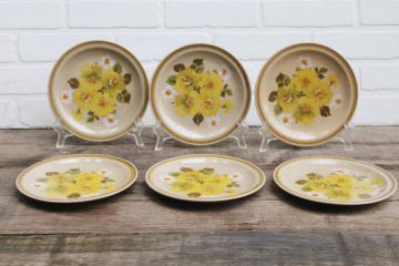 catalog photo of Buttercup yellow mod floral International stoneware salad plates 70s vintage dishes made in Japan 