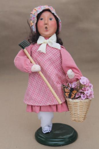 photo of Byers choice garden girl with rake and flowers, spring holiday caroler figurine #2