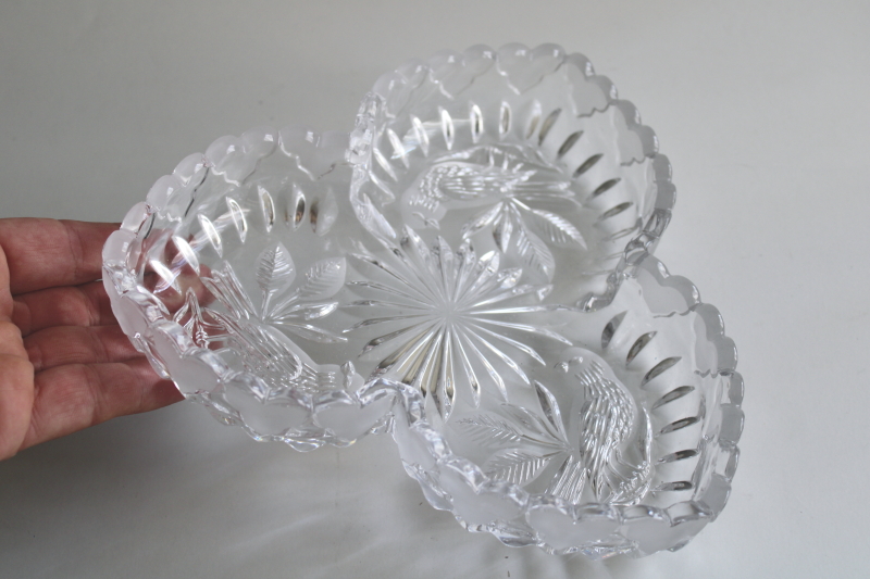 photo of Byrdes Hofbauer crystal bird pattern tricorn candy dish or trinket tray  #5